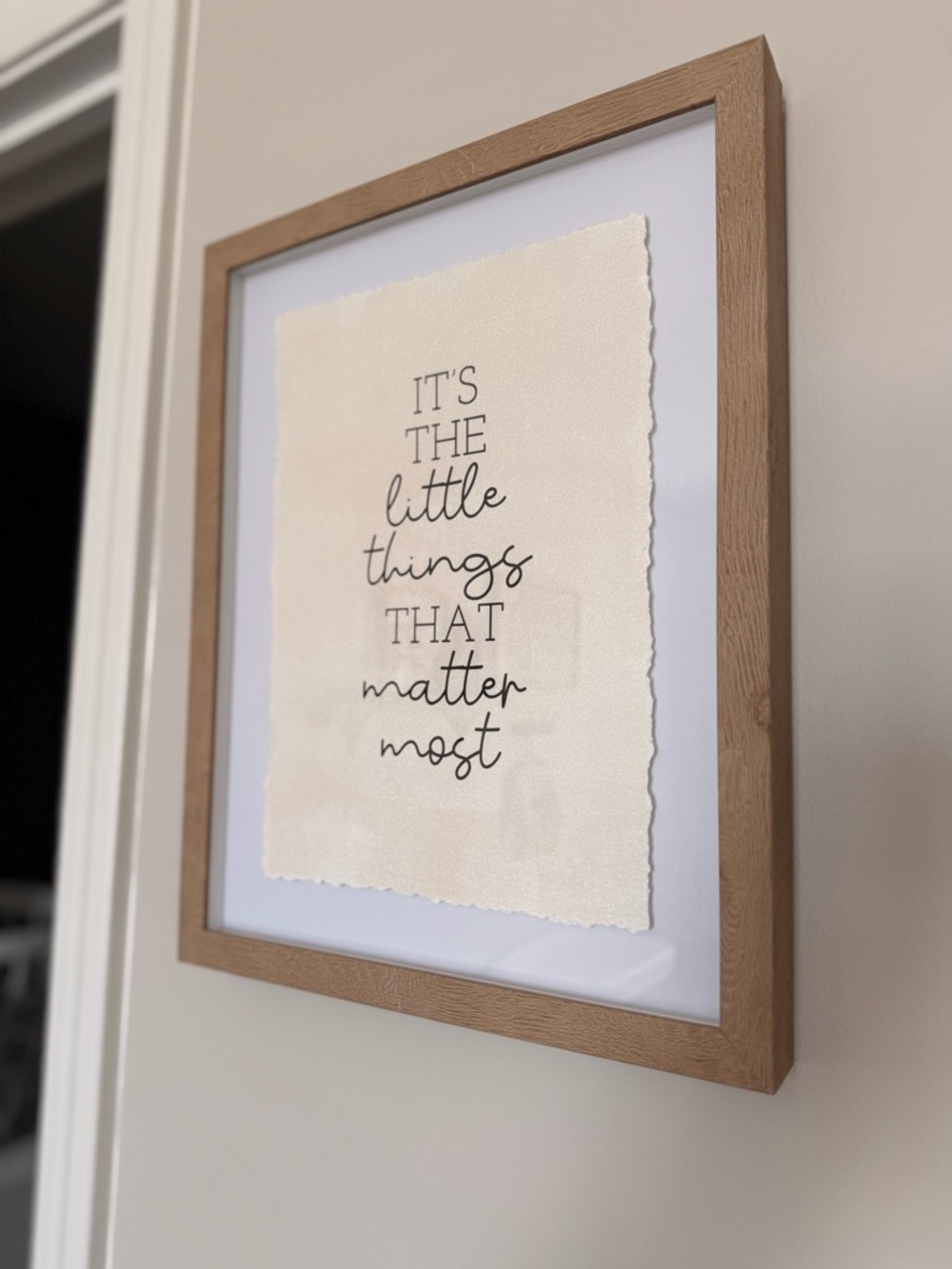 Framed "It's The Little Things That Matter Most" Wall Art - Natural Wood Frame